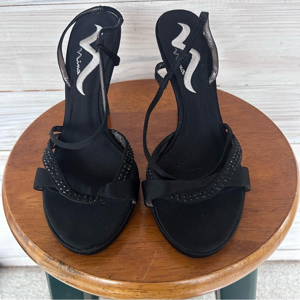 Vintage Nina Black Rhinestone Heels Size 8.5